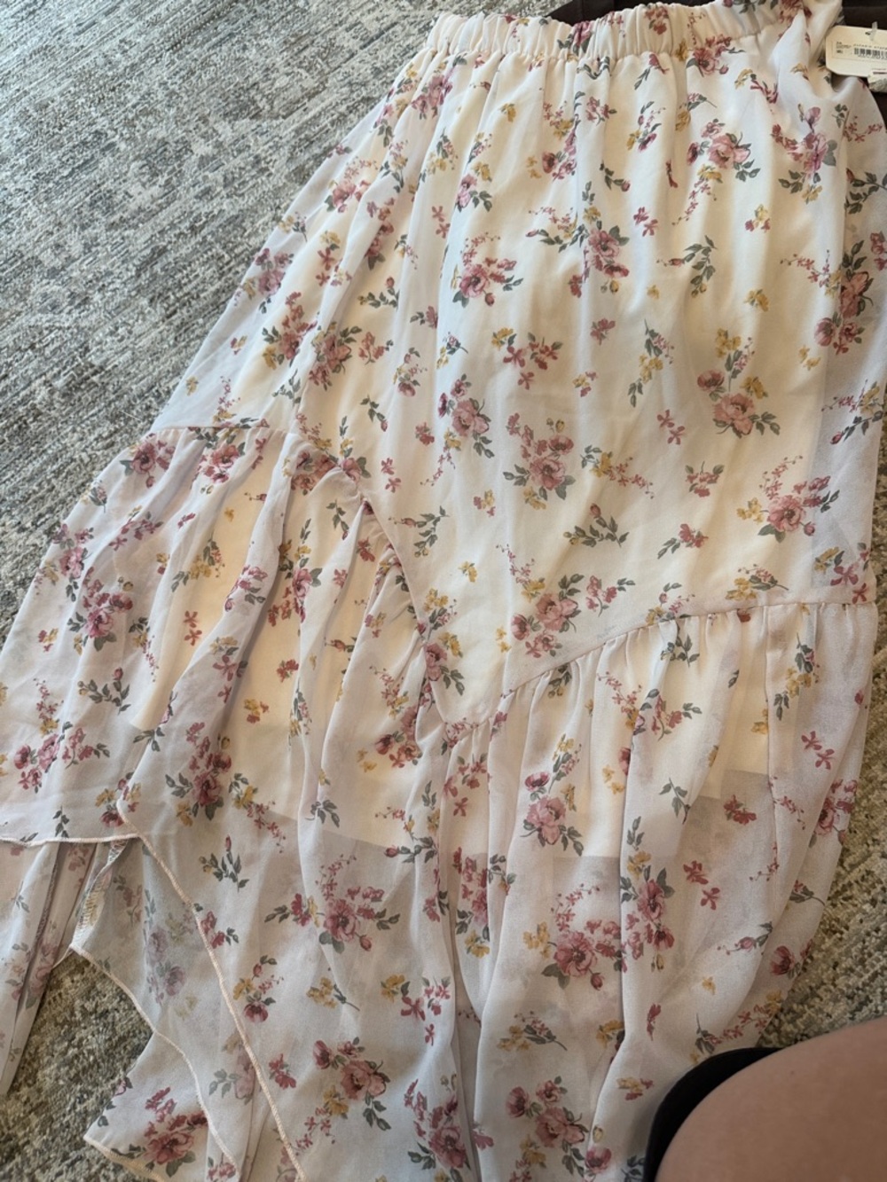 Floral Ruffle Maxi Skirt in Cream and Pink Altered State
